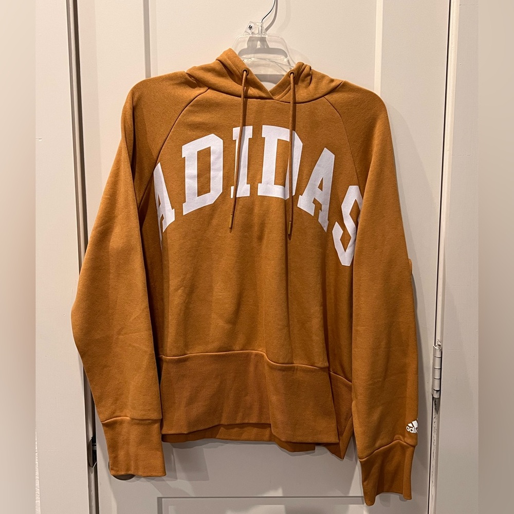 Adidas Mustard Brown Hoodie with White Logo